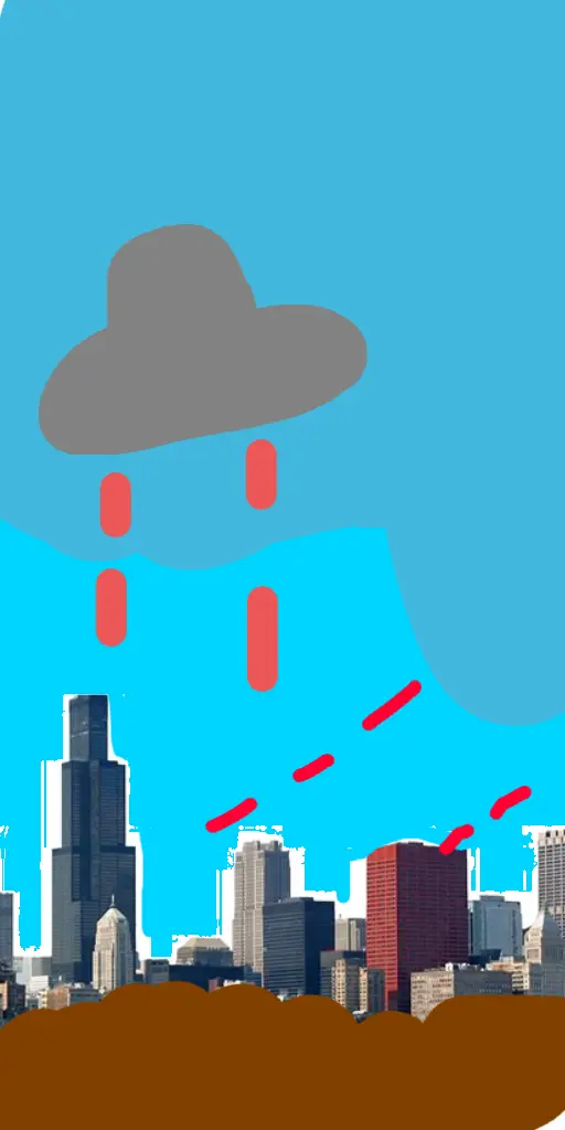 A crappy drawing of a UFO hovering over a city